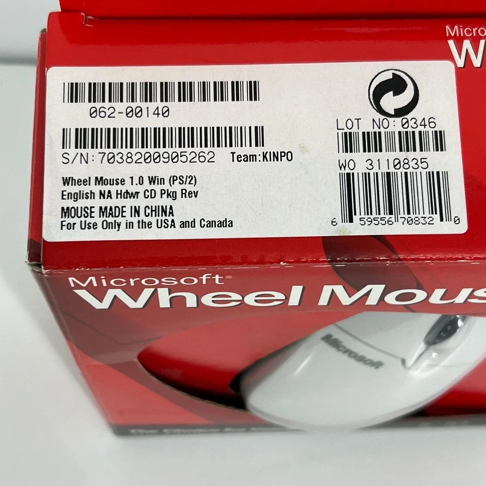 Microsoft Wheel Mouse 1.0 Vintage Wired PS/2 Mouse White New Sealed 062-00140